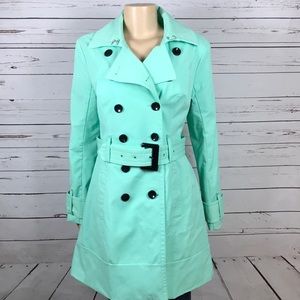 New York & Company mint green trench coat M